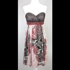 BCBG Strapless Sequin Floral Silk Cocktail Dress 2